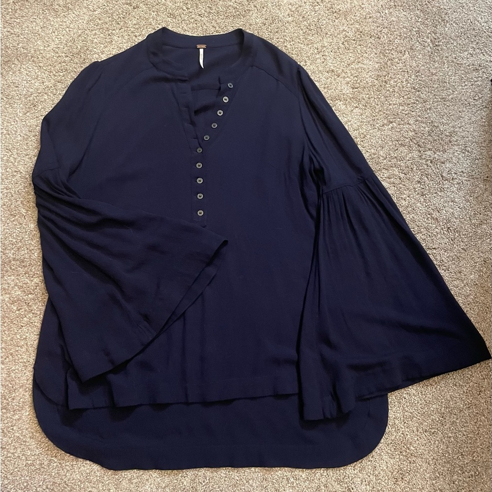 Free People - Navy Easy Girl Button-down Tunic - Size XS